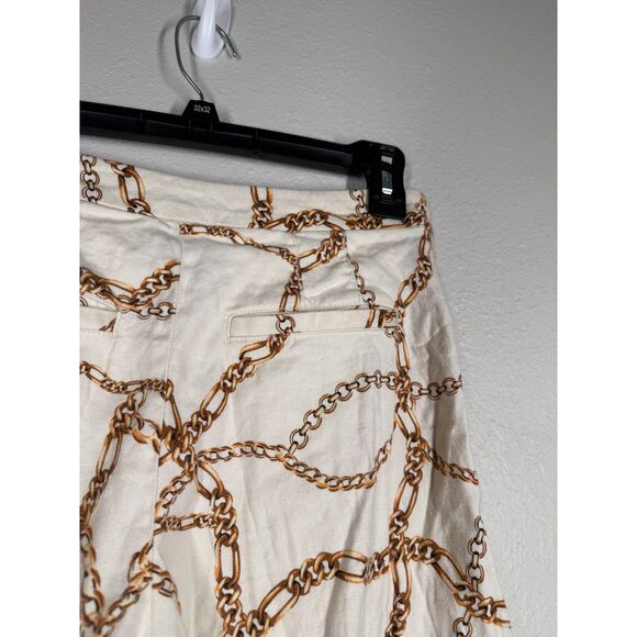 Maeve Anthropologie Linen Blend Palazzo Pants Womens Sz 4 Wide Leg Chain Print - Picture 6 of 15